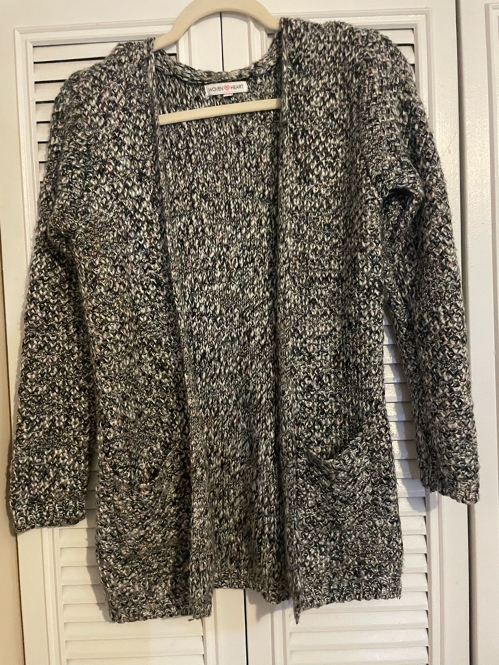 Woven Heart Gray Marled Open-Front Knit Cardigan